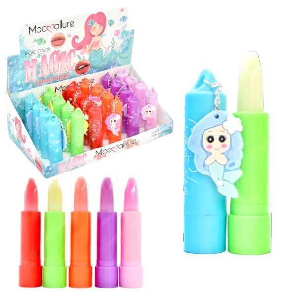 Labial Magico De Mocallure Con Llavero De Sirena Y Gatita