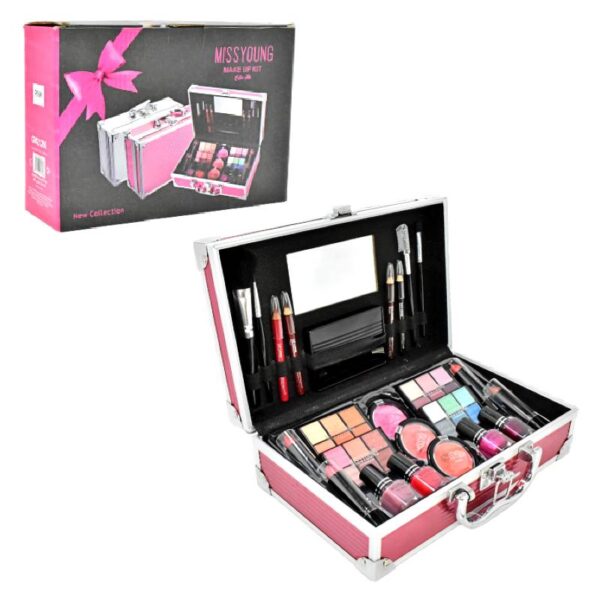 Kit De Maquillaje Miss Young Maleta De Aluminio Rosada