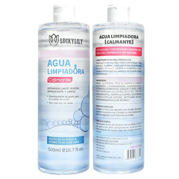 Agua Limpiadora Y Calmante De Aceite De Moringa Y Aloe Vera 500Ml Lucky Lily