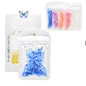 Decoracion De Uñas De Cristales Y Perlas Empaque Blanco Y Mariposa Azul