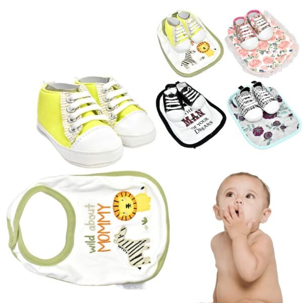 Kit Zapatitos Para Bebe Y Babero Diseños Surtidos