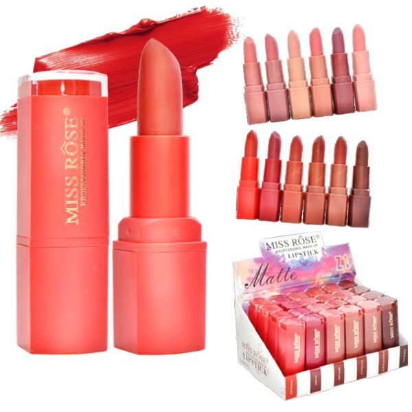 Labiales Miss Rose Matte Con Tapa Transparente Tonalidades Surtidas