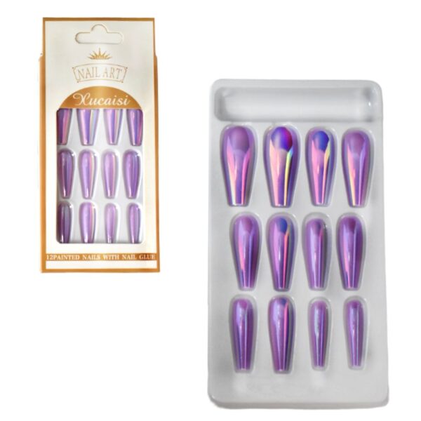 Uñas Press On Nails NailArt Xucaisi 12pcs Con Pegatina