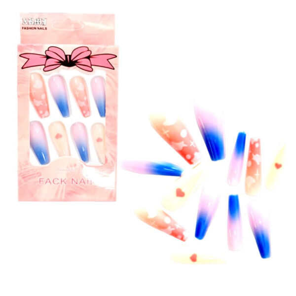 Uñas press on En diseño de cute con  figuritas caja rosada