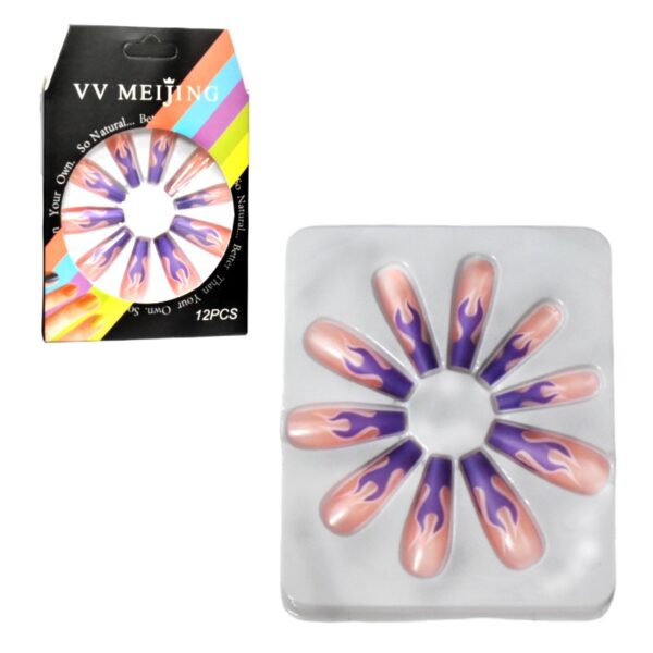 Uñas Press On Nails VV Meijing 12 pcs Con Pegatina