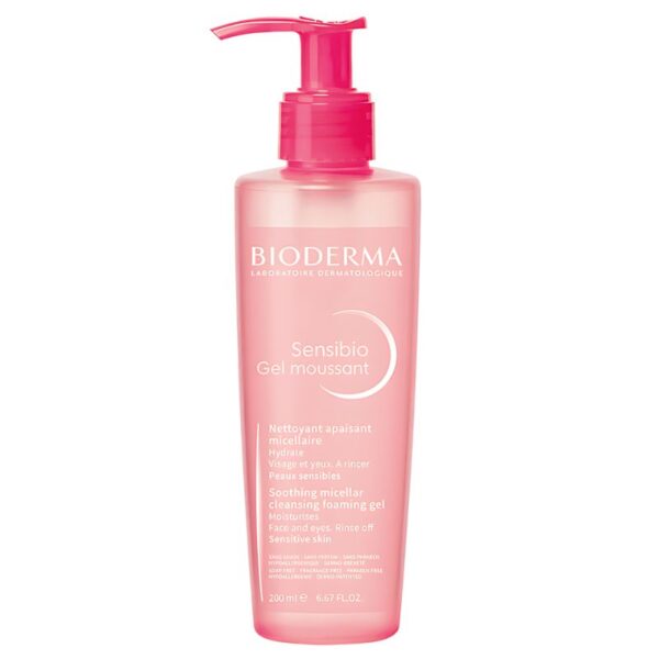 Gel facial limpiador y calmante para piel sensible tapa rosada 200ml BIODERMA