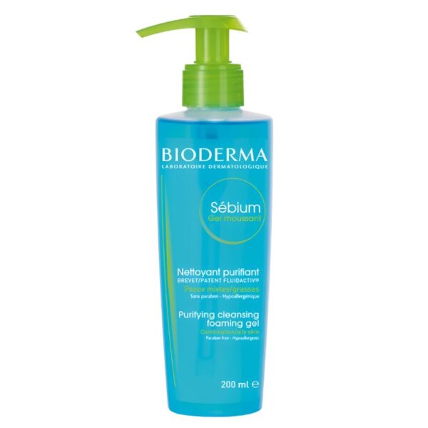 Gel limpiador y regulador de grasa facial tapa verde 200ml BIODERMA