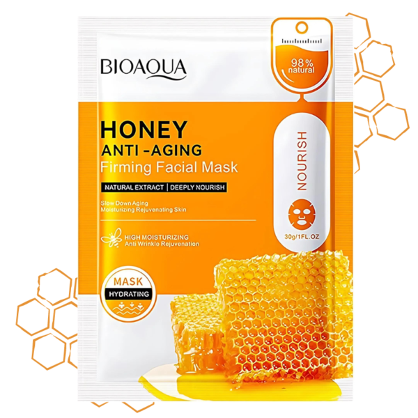 Mascarilla facial en sobre de miel anti-envejecimiento BIOAQUA empaque naranja y blanco