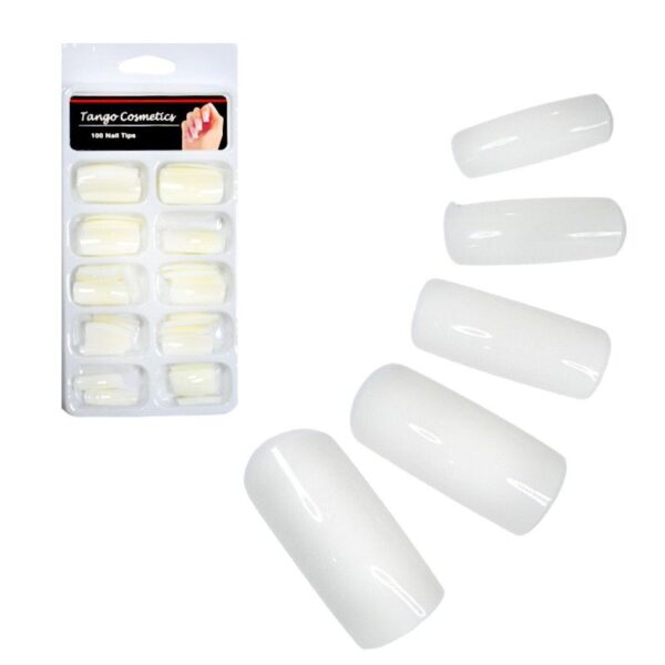 Set tips de uñas estilo natural, cuadradas empaque blanco Tango Cosmetics