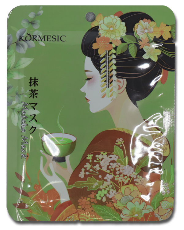 Mascarilla Facial Blanqueadora Kormesic con Empaque de Diseño Geisha en Color Verde
