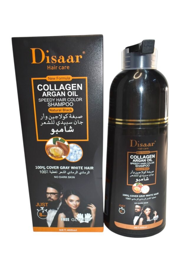 Shampoo con Tinte Negro con Extracto de Aceite de Argan con Colageno