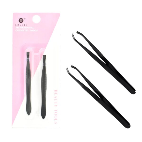 Duo De Pinzas Color Negro Y Plateado Lelisi Empaque Rosa Y Blanco - Imagen 2
