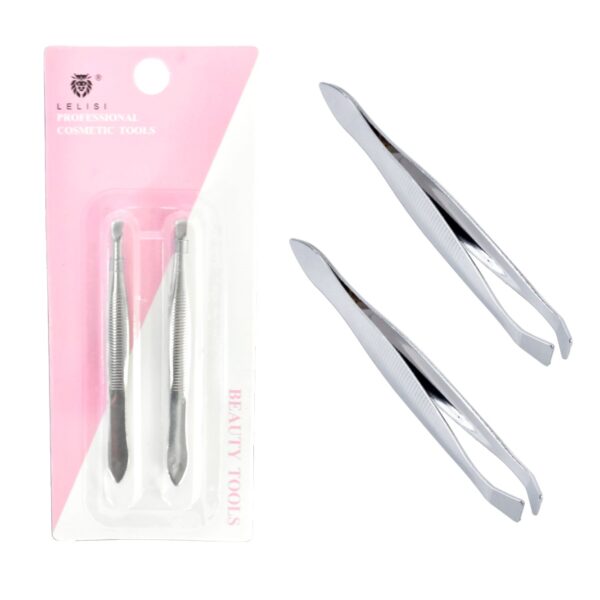 Duo De Pinzas Color Negro Y Plateado Lelisi Empaque Rosa Y Blanco