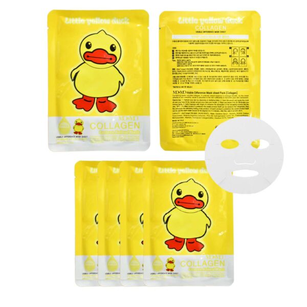 Mascarilla facial de colágeno presentación de pato empaque amarillo