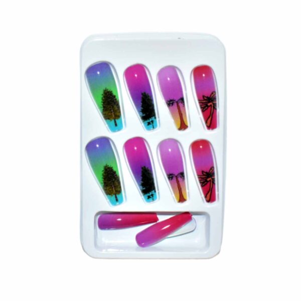 Uñas Press on Fack Nail caja beige con blanco y moño rosado - Imagen 2